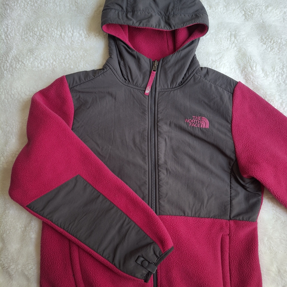 The North Face Pink and Gray Hooded Fleece Jacket